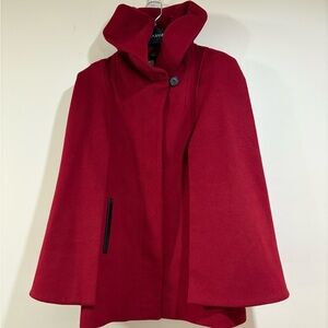 Soia & Kyo Women Smooth Red Wool Blend Pea Coat Hooded Heavyweight Cape Lined SM